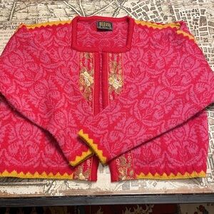 Women's Red, Pink and Yellow Sweater